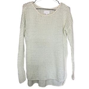 Wilfred | Aritzia Green/Cream Silk/Cashmere Blend Open Knit Sweater Size Small